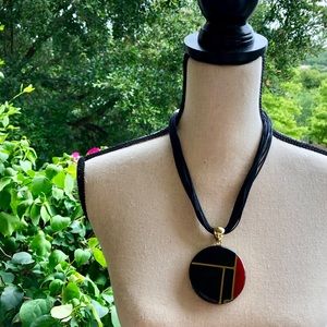 Chico’s Circle Pendant Necklace - Black, Gold, Red